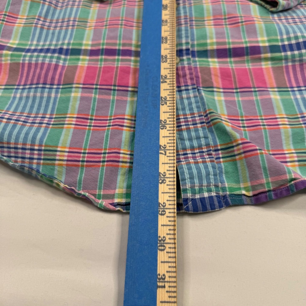 Polo Ralph Lauren Button Down Shirt Mens Medium Madras Plaid Cotton Flesh Pony - Picture 7 of 9